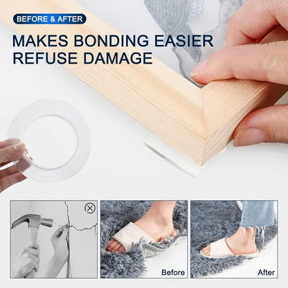 Ultra-strong Double Sided Adhesive Nano Tape Heavy Duty Transparent Reusable Tapes Heat Resistance for Bathroom Home Decoration Picture Hanging Picture Hanging 10.5FT Traceless Magic Tape