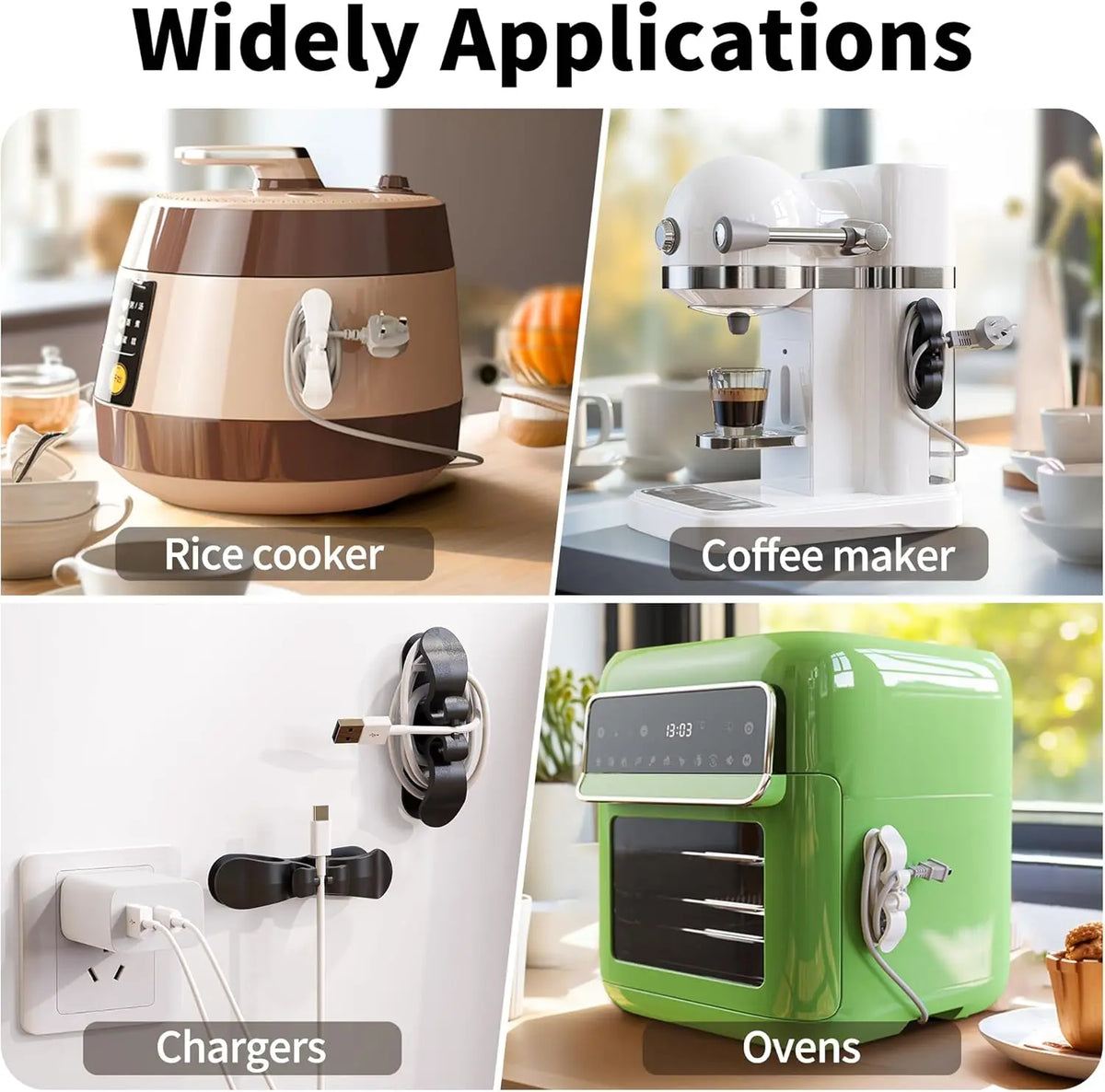【10-pack】 Cord Organizer for Appliances Upgraded Kitchen Cord Keeper with 3M Glue & TPR Silicone for Air Fryer Coffee Maker Blender Pressure Cooker Toaster Home Storage Hook cleaning supplies and tools household essentials household items