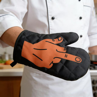 Middle Finger Oven Mitt Funny Flip The Bird Graphic Novelty Kitchen Glove Funny Graphic Kitchenware Bakeware Funny Food Novelty Cookware Black